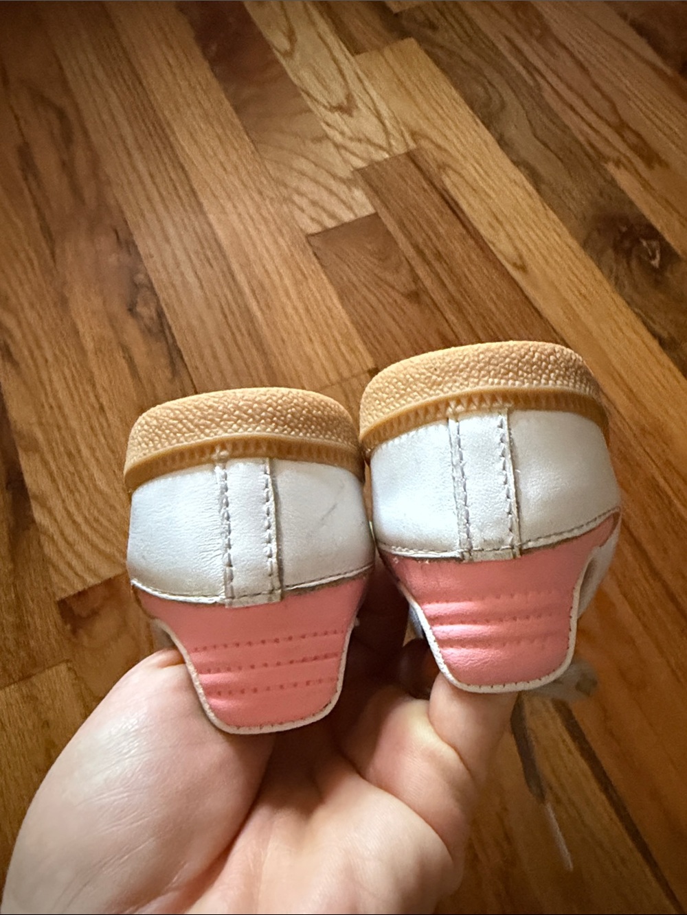 adidas Kids Samba Sneaker in White with Pink Stripes and Gum Sole - Picture 8 of 9